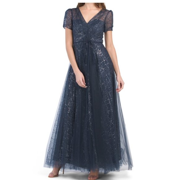 NWT $528 CARMEN MARC VALVO Sequin Glitter Mesh Ball Gown size6 - Picture 1 of 14